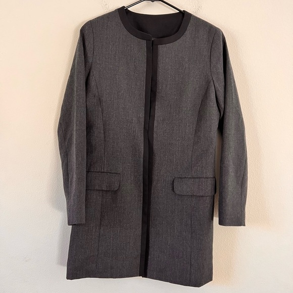 Pendleton 100% Virgin Wool Charcoal Grey Black Trim Longline Jacket Size 8 - Picture 1 of 15